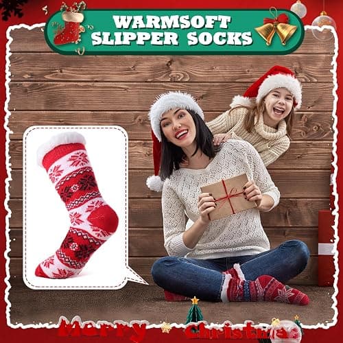 Liitrsh 12 Pairs Christmas Fuzzy Socks Winter Cozy Slipper Socks Non Slip Winter Warm Soft Fluffy Socks for Women Men Holiday Xmas Birthday Gift,12 Styles thumbnail 2