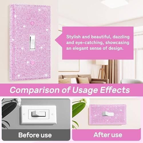 Bling light Switch Cover Plate,Decorativedecorative Light Switch Covers,Silver Pink Shiny Wall Plate Cover,Shiny Rhinestones Single Light Decorative Cover for Bedroom Accessories Home Decor (Pink) thumbnail 5