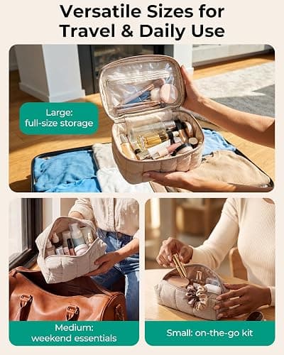 BAGSMART Travel Makeup Bag for Women, 3 Pcs Puffy Padded Cosmetic Organizer Bag, Large Toiletry Case and Small Purse Pouch for Gym, Work, Girls (Tan Brown) thumbnail 3