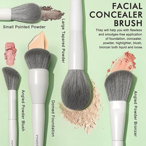 Vynestra Makeup Brushes 20Pcs Pro Face & Eye Makeup Brush Set Labeled,White | Non Shedding ultra Dense Soft Bristle,Make Up Brush kit for Blending,Powder,Foundation,Bronzer,Highlight,Concealer,Eye Shadow thumbnail 4