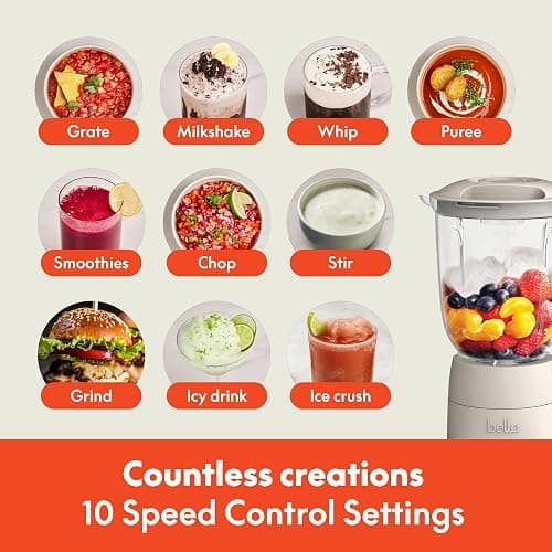 bella Fits-anywhere™ Flip & Store Blender, 48 oz, 520W, 10-speed, Oatmilk thumbnail 6