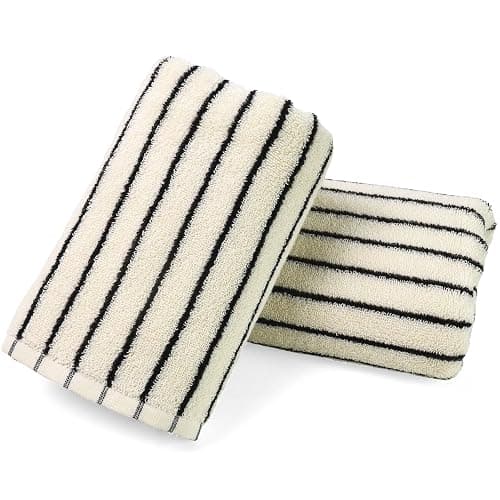 Jacquotha Black and White Striped Hand Towels for Bathroom, Vintage Kitchen Decor, Guest Use, Adults & Kids, Natural Cotton, 14” x 29” thumbnail 8