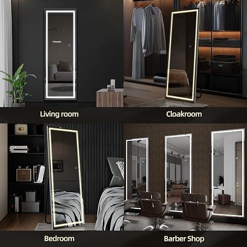TRUNBACK 63"x20" LED Floor Mirror, Dimmable 3-Color Lighted Frame, Full-Length Mirror for Bedroom, Gym & Makeup, Freestanding/Wall Mount thumbnail 7