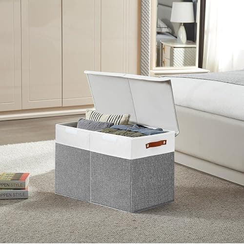 Bagnizer Large Toy Storage Box with Lids, Collapsible Sturdy Baby Storage Organizer Chest Bin Basket for Kids, Boys, Girls, Playroom, Nursery, Bedroom, Closet 25"x13"x16" (Gray and White) thumbnail 7