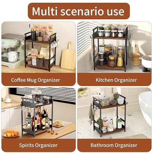 KLM Coffee Bar Organizer for Home Office, 6 Hooks Coffee Cup Holder Rack | Kitchen Counter Storage Shelf , Coffee and Tea Condiment Station Organizer thumbnail 4