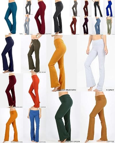 Zenana Women Fold Over Waist Cotton Stretch Flare Leg Boot Cut Yoga Pants Leggings thumbnail 3