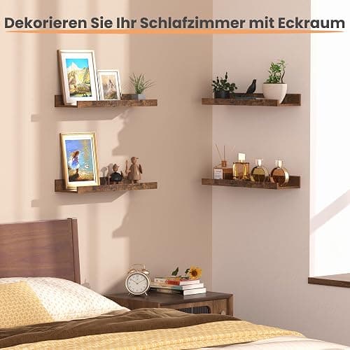 upsimples Floating Shelves for Wall, 3pack Brown Wooden Shelves for Room Decor 40CM, Wall Mounted Storage Shelf for Bathroom, Bedroom, Living Room, Kitchen thumbnail 4