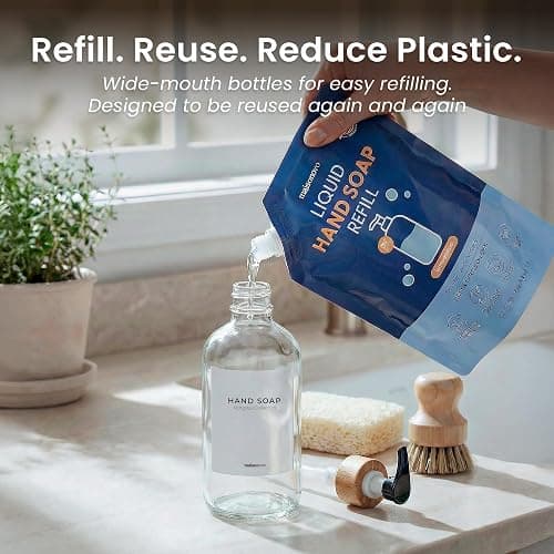 MaisoNovo Glass Dish Soap Dispenser for Kitchen Sink Set of 1-500 ml Dish and Hand Soap Dispenser Set for Kitchen - Clear Glass Bottle with White Bamboo Pump x 1 thumbnail 8
