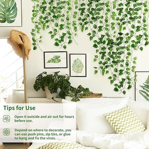 CEWOR Fake Vines for Room Decor 24 Pack 168ft Artificial Ivy Greenery Garland for Bedroom Wall Decor, Hanging Green Leaves for Party Wedding Christmas Decoration thumbnail 5