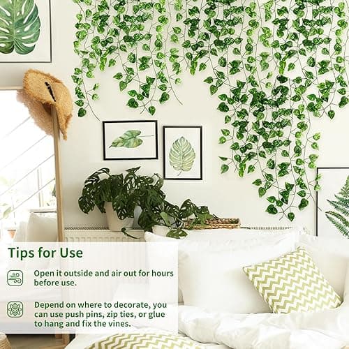 CEWOR 24 Pack 168ft Artificial Ivy Greenery Garland, Fake Vines Hanging Plants Backdrop for Room Bedroom Wall Decor, Green Leaves for Jungle Theme Party Wedding Decoration - A-24pcs of Vines thumbnail 4