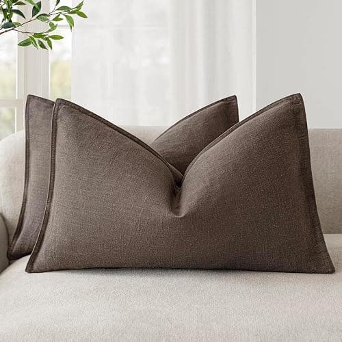 Foindtower Pack of 2, Decorative Linen Soild Throw Pillow Covers Soft Accent Cushion Case Boho Farmhouse Neutral Pillowcase for Couch Sofa Bedroom Living Room Home Decor 18 x 18 Inch Reddish Brown thumbnail 8