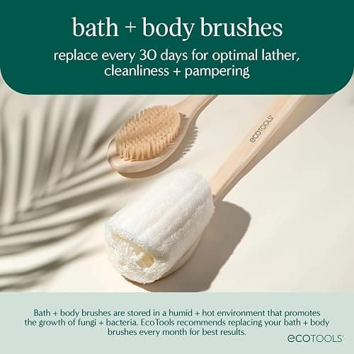EcoTools Dry Body Brush for Dry Brushing, Smooth Skin, 1 Count | Soft, glowing skin, body scrub brush, leg exfoliator, travel size, bamboo handle thumbnail 6