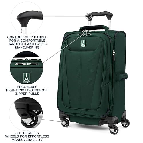Travelpro Maxlite 5 Softside Expandable Luggage with 4 Spinner Wheels, Lightweight Suitcase, Men and Women, International, Forest Green, Carry-on 21-Inch thumbnail 3
