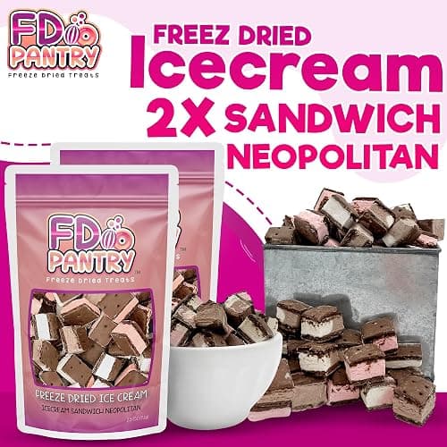 Freeze Dried Icecream Neapolitan Candy 2 Pack 2.5oz - Crunchy & Sweet Strawberry, Chocolate and Vanilla Icecream, Dehydrated Freeze Dried Dessert - 2 Resealable Freeze Dried Ice Cream Gift Bags thumbnail 3