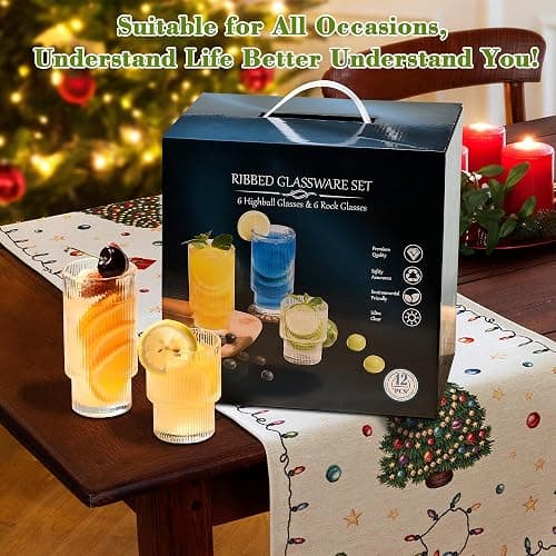 ISMASOAN Ribbed Glassware Set of 12, Glass Cups 12 oz and 7 oz, Fluted Glassware, Stackable Glasses, Cups for Kitchen, Gift Box Set - Stackable Ribbed Surface thumbnail 6