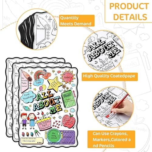 Pajean 25 Pcs All About Me Posters Student Activity Kit - Star Student Poster for Classroom Must Haves - First Day of School Activity for Kindergarten & Elementary thumbnail 3