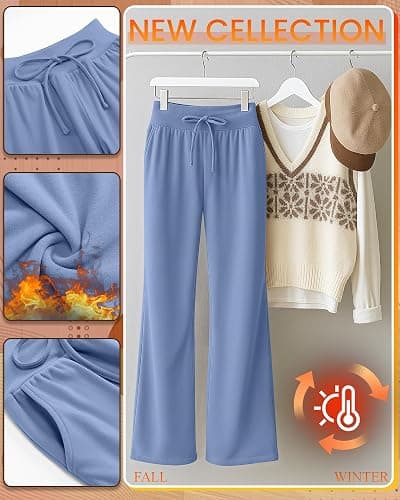 Sweetyweee 4 Pack Women's Fleece Lined Sweatpants Wide Leg Lounge Pants Baggy Thermal Winter Warm Baggy Sweats thumbnail 5
