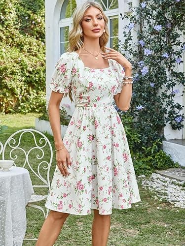 Belle Poque Vintage Dress for Women 2026 Summer 1950s Midi Cottagecore Dresses Square Neck Wedding Guest Cocktail Dress thumbnail 3