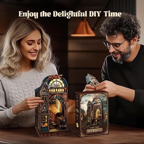 FUNPOLA LED 3D Puzzle Magic Station Book Nook Kit - Interactive 3D Wood Puzzle LED Magical Miniature with Infinite Extension Space - DIY Bookshelf Insert Decor Gifts thumbnail 2