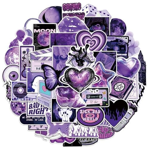 50Pcs Aesthetic Downtown Girls Stickers Pack Cool Trendy Purple Y2K Stickers for Water Bottle Funny Waterproof Sticker for Teens Adults Vinyl Sticker for Laptop Skateboard Party Supplies thumbnail 8