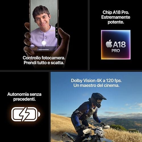 Apple iPhone 16 Pro 128 GB: Telefono 5G con Controllo fotocamera, Dolby Vision 4K a 120 fps e un’autonomia senza precedenti. Compatibile con AirPods; Titanio naturale thumbnail 5