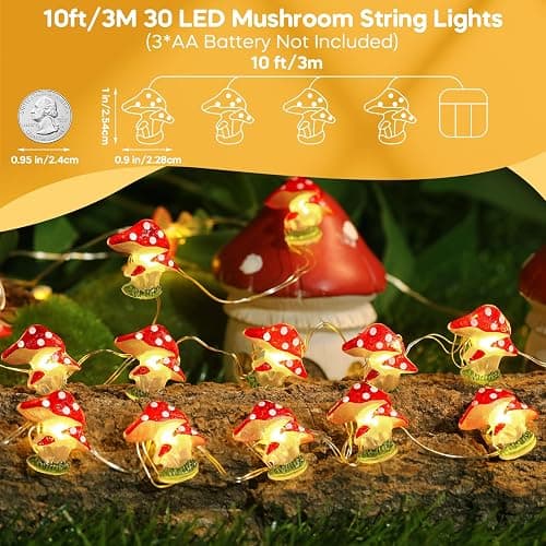 Coquimbo Mushroom Lights Room Cottagecore Decor: Gifts for Teen Girls Boys Kids, 10FT 30LED Fairy Lights Battery Operated Cute Mushroom Lamp Decorations for Birthday Christmas Party Wedding Home thumbnail 2