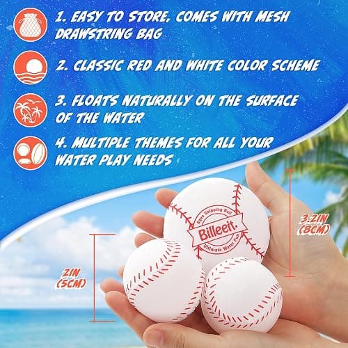 Billeeit 4Pcs Water Skipping Balls for Pool Play(Baseball Theme), Water Pool Beach Swim Toys for Kids Ages 4-8, 8-12 and Adults, Include 2 Balls and 2 Discs thumbnail 2