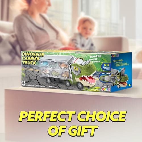 JOYIN 13 in 1 Dinosaur Toys for Kids 3-5, Dinosaur Truck with 12 Pull Back Cars, Birthday Gifts Toys for 3 4 5+ Year Old Boy, Transport Carrier Truck for Toddlers, Christmas Great Gifts for Grandkids thumbnail 9