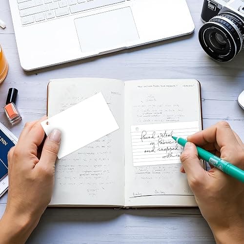 250 Count White Index Cards 3x5 Inch with Key Ring, 180gsm Heavyweight Flash Card (50 Sheets Each), Durable & Portable Note Taking for Students, Teachers, Study Note Cards for Office Home School thumbnail 6