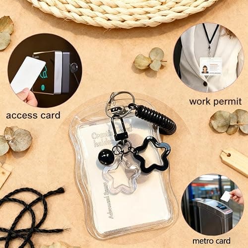 2 Stück Photocard Holder Keychain mit Federschnur, Silikon-fotokartenhalter Sternglocken-anhänger, Kartenhüllen für Kreditkarten, Sammelkartenetui Für Studenten, Kleiner Glockenstern Kartenhülle A thumbnail 3