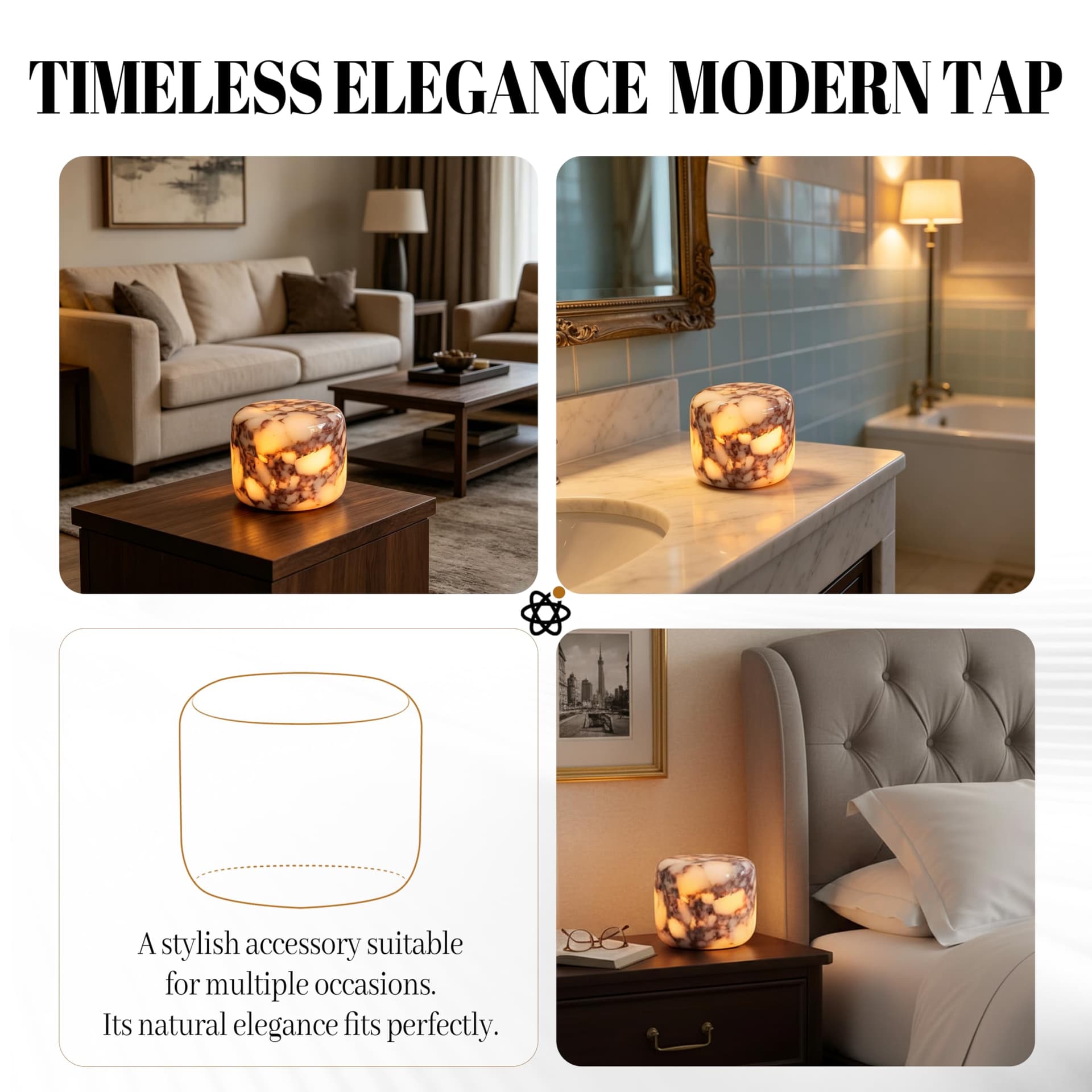 Marble Lamp Night Light Touch Bedside Table Lamp for Bedroom,Type-C Rechargeable Small Desk Bedside Small Lamps,Eye Caring Dimmable LED Ambient lamp (Calacatta Purple) thumbnail 5