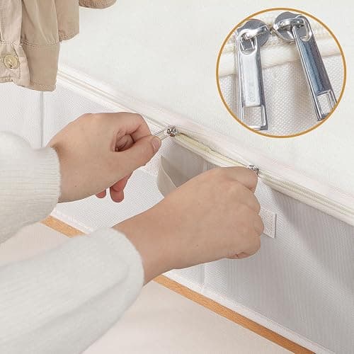 YheenLf Under Bed Storage Containers, Storage Bins With Lids, Clothes Organizers for Blanket, Pillows, Shoes, Beige, 2 Pack, 23.6 x 11.8 x 5.9 Inch thumbnail 5