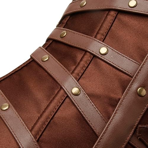 Charmian Women's Gothic Punk Satin Boned Zipper Overbust Corset Top with Buckles thumbnail 5
