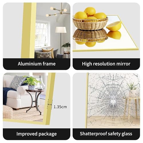 BONEWEI Full Length Mirror, 179x65cm Floor Mirrors, Rectangular Standing Mirror Gold Aluminum Frame, Large Full Body Mirrors Standing Hanging or Leaning Against Wall for Livingroom Dressingroom thumbnail 5