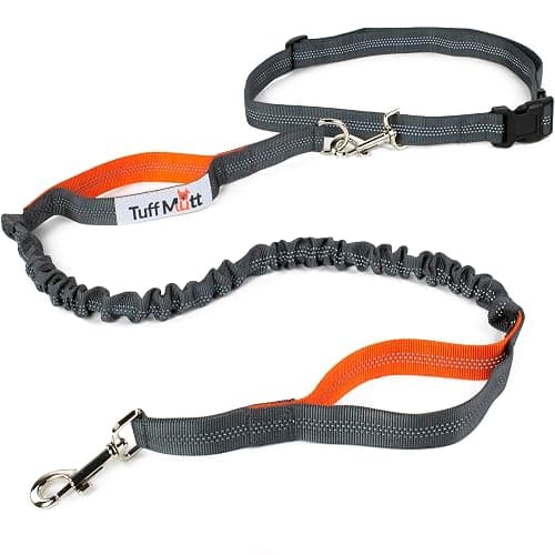 Tuff Mutt Hands-Free Waist Leash for Dog Walking, Running and Hiking, Adjustable Belt with Double Handle, Reflective Bungee Design for Large & Medium Dogs - Image 1
