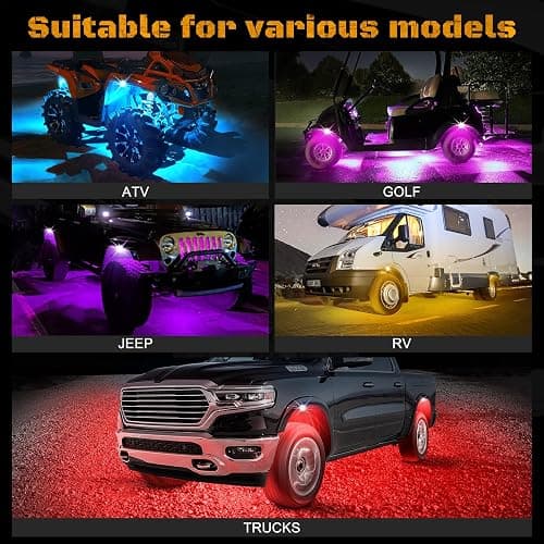4 Pods RGB LED Rock Lights Kit with APP Control, Multi-Color 175° Beam Angle Car Underglow Lights for Trucks, Waterproof Music Mode, Neon Underbody Lights for Automotive Exterior Accessories thumbnail 7