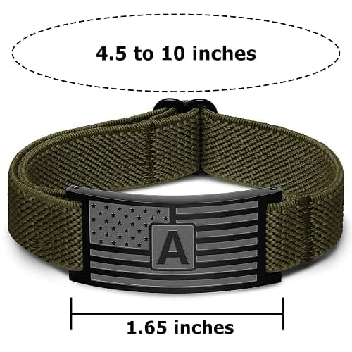 GLITTO Initial Bracelet for Men Boys, Green American Flag Wrist Bracelets Military Jewelry Valentines Christmas Gifts Kids Boy Teen Teenage Him Boyfriend Presents Stocking Stuffers Letter A thumbnail 6