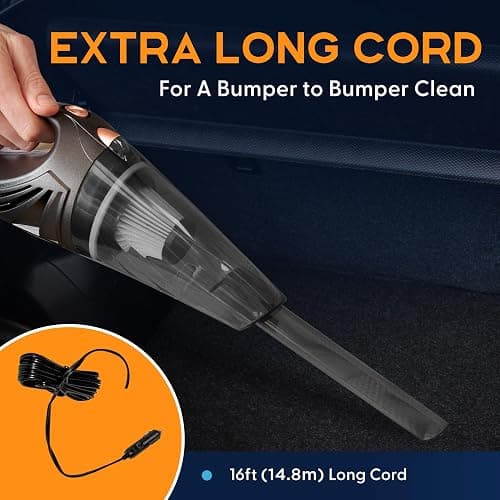 THISWORX Car Vacuum Cleaner - Portable, High Power, Handheld Vacuums w/ 3 Attachments, 16 Ft Cord & Bag - 12v, Auto Accessories Kit for Interior Detailing - Black thumbnail 3