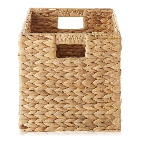 Casafield 10.5" x 10.5" Water Hyacinth Storage Baskets, Natural - Set of 2 Collapsible Cube Organizers, Woven Bins for Bathroom, Bedroom, Laundry, Pantry, Shelves - 2-Pack - Natural thumbnail 5