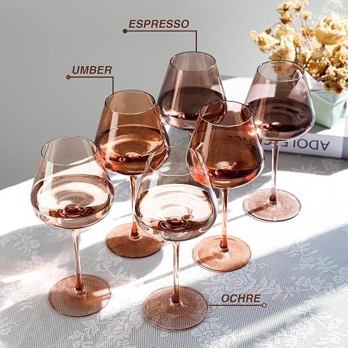 Physkoa Venus Wine Glasses Set of 6-18oz Hand Blown Amber Wine Glass with Stem, Unique Melanin Colored Wine Glasses, Mocha Mousse-Inspired Colors Glassware for Home Decor & Gifts thumbnail 4