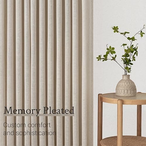 Topfinel Oatmeal Pinch Pleated Linen Curtains 105 Inch Length 2 Panels for Living Room Bedroom Semi Sheer Window Curtain Boho Neutral Back Tab Pinch Pleat Drape with Hooks 105 Inches Long thumbnail 5