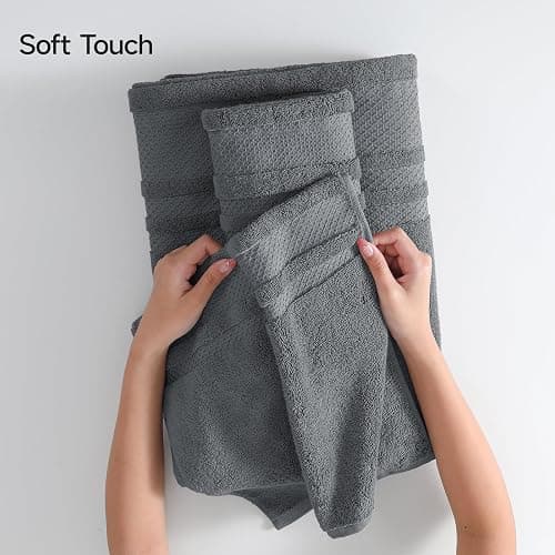 REDKISS 6 Piece Gray Bath Towels Set – 100% Cotton Towels Set for Bathroom, Hotel Collection | 700 GSM, Absorbent & Quick-Dry Towel Sets with 2 Bath Towels, 2 Hand Towels, 2 Washcloths, Gray Towels thumbnail 7