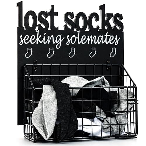 CQNET Lost Socks Basket for Laundry Room, Rustic Farmhouse Cutout Letters Organization, Home Wooden Decor And Accessories, Seeking Solemates Sign - Image 1