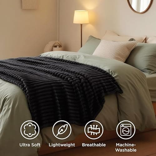 Bedsure GentleSoft Black Throw Blanket for Couch - Cozy Soft Blankets for Women, Cute Small Fleece Throws for Girls, 50x60 Inches thumbnail 6