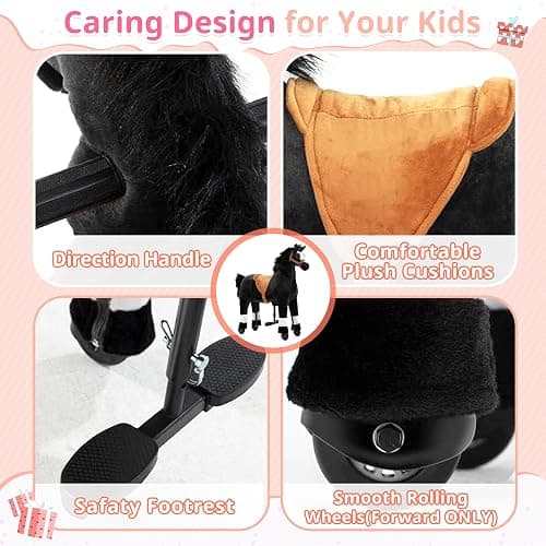 Pipleo Ride on Horse for Big Kids, Riding Horse Rider Mechanical Walking Action Plush Animal for 4 to 9 Years, No Battery or Electricity, Max Load 165 LBS Black thumbnail 6