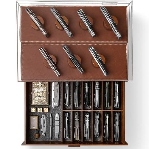 Holme & Hadfield Premium Knife Display Case for up to 30 Knives – Large Handcrafted Wooden Pocket Knife Organizer for Collections for EDC Collectors – Luxury Built to Last - Walnut - Armory Pro - Image 1