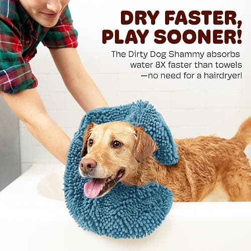 Dog Gone Smart The Dirty Dog Shammy - Antimicrobial Microfiber Dog Towel for Odor Control, Fast-Drying Plush, Dual Hand Pockets & Elastic, Super Absorbent, Machine Washable, 31 x 13 in, Pacific Blue thumbnail 3