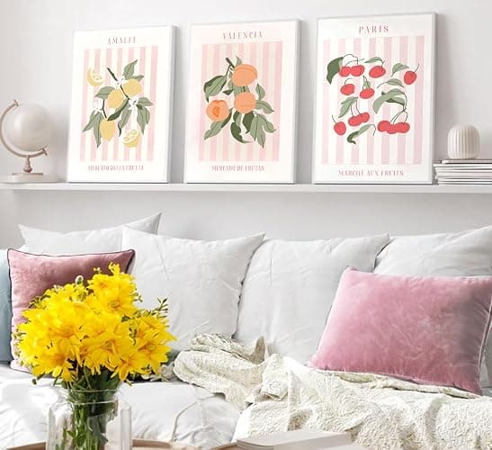 3Pcs Fruit Market Wall Art Kitchen Fruit Canvas Poster Print Lemon Orange Cherry Painting Funky Kitchen Artwork Picture Wall Decor for Dining Room Living Room 12x16in Unframed thumbnail 4
