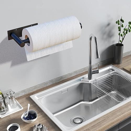 DEKAVA Paper Towel Holder Under Cabinet Wall Mount for Kitchen Paper Towel, Self-Adhesive Paper Towel Bar, Paper Towel Rack, SUS304 Stainless Steel 13 inch (Black R, 1) thumbnail 2