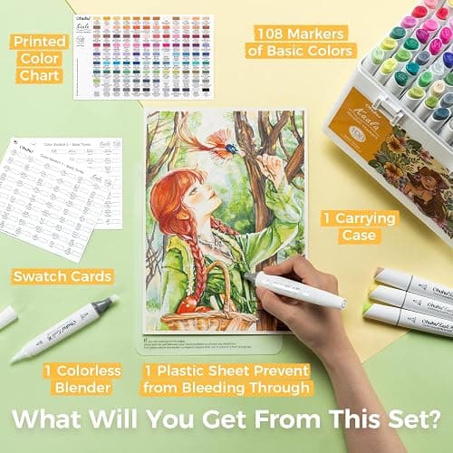 Ohuhu Markers, 108 Colours Slim Broad and Fine Double Tipped Refillable Alcohol Markers, Art Pens for Artists Adults Colouring Drawing Sketching Illustrations Design Anime - Kaala Series thumbnail 7